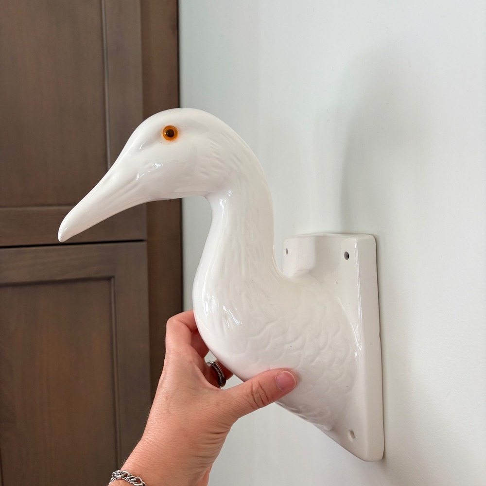 Vintage White Ceramic Duck Goose Head Wall Mount Bust Porcelain Bird Decor
